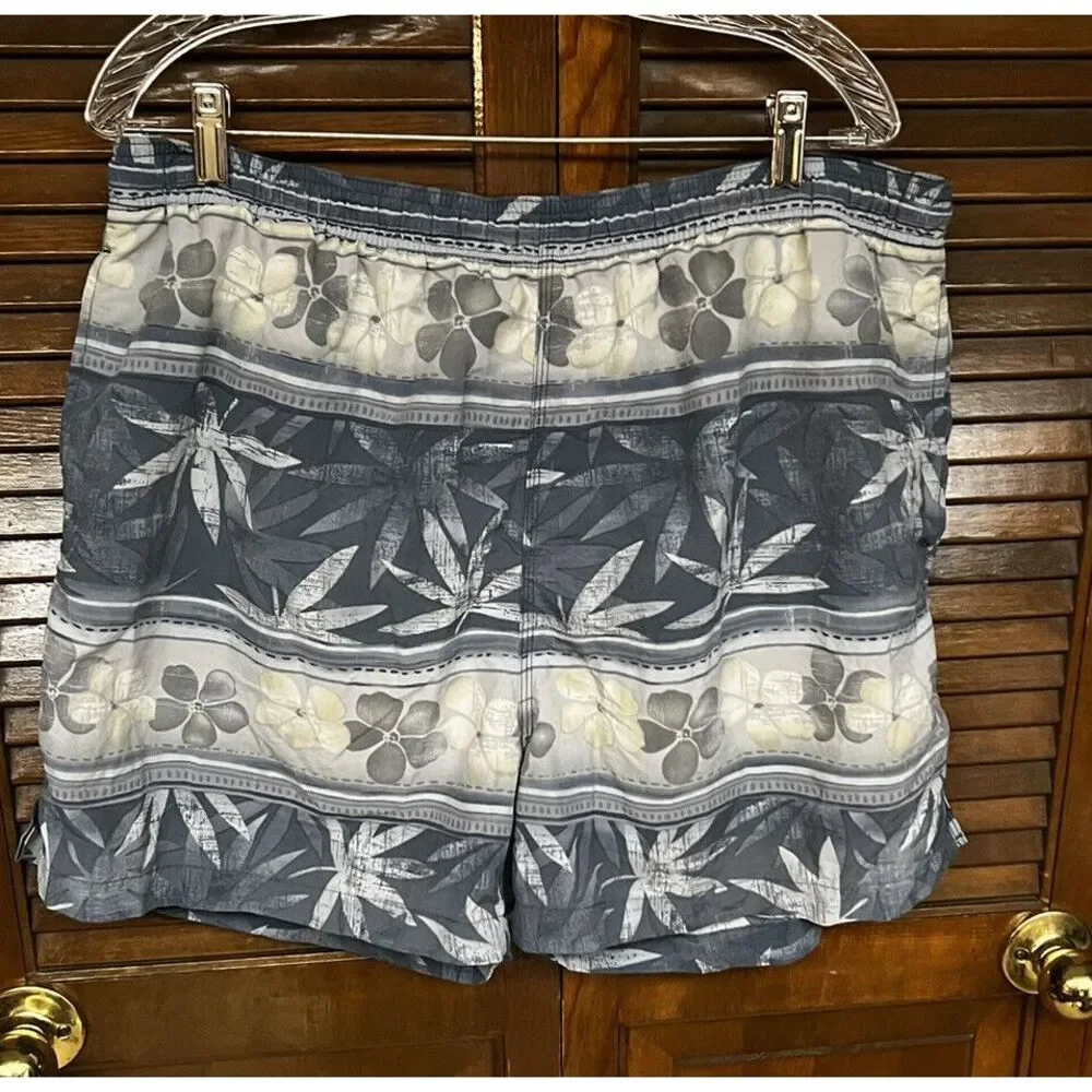 Tommy‎ Bahama Relax Men's Hawaiian Print Swim Trunks Brown/Navy/Ivory Size L